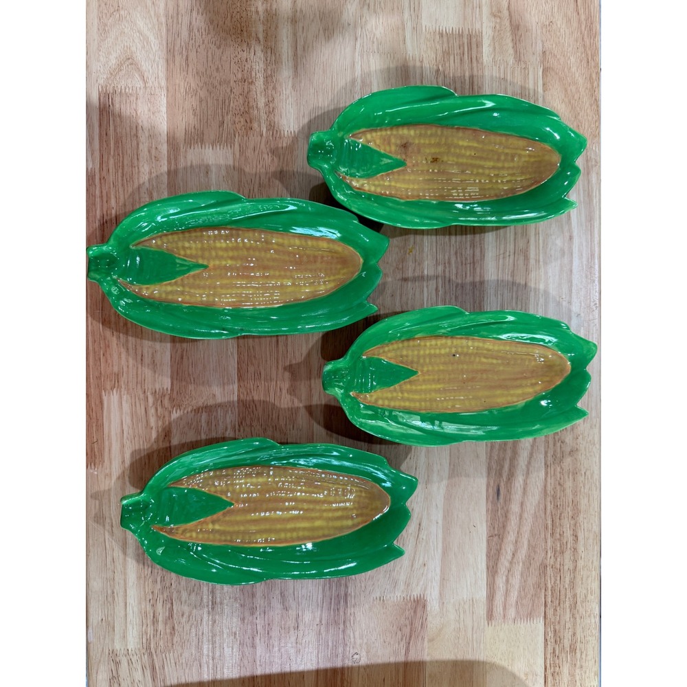 Handmade Ceramic Corn on the Cob‎ Dishes Set 4 Signed Barbara